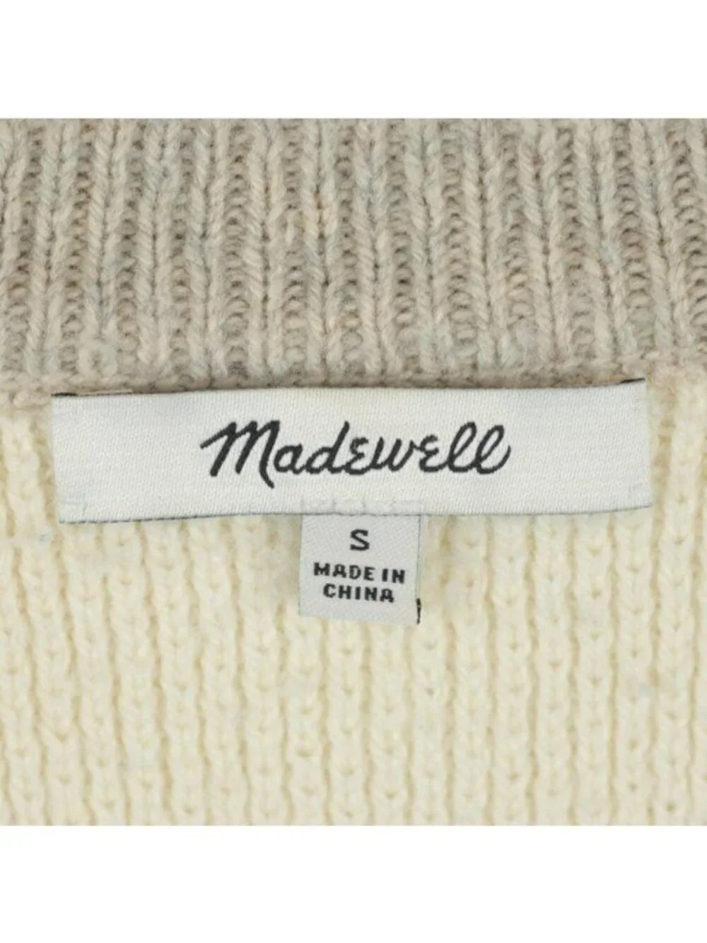 Madewell Province Women's Small Cream Tan Honeycomb Knit Crewneck Sweater